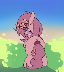 Size: 3167x3572 | Tagged: safe, artist:parfait, oc, oc only, oc:kayla, earth pony, pony, female, filly, flower, looking back, mare, smiling