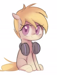 Size: 2302x2997 | Tagged: safe, artist:parfait, oc, oc only, earth pony, pony, female, filly, headphones, mare, simple background, sitting, smiling, white background