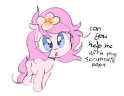 Size: 814x635 | Tagged: safe, artist:parfait, oc, oc only, oc:kayla, earth pony, female, filly, flower, mare, open mouth, simple background, talking, talking to viewer, white background