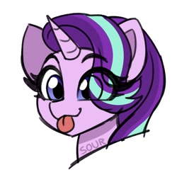 Size: 2000x2000 | Tagged: safe, artist:sickly-sour, imported from derpibooru, starlight glimmer, pony, unicorn, :p, eye clipping through hair, eyebrows, eyebrows visible through hair, raspberry, simple background, smiling, solo, tongue out, white background