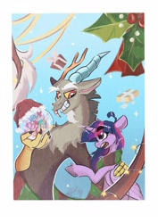 Size: 1131x1600 | Tagged: safe, artist:tasiashoe, imported from derpibooru, discord, hitch trailblazer, izzy moonbow, pipp petals, sunny starscout, twilight sparkle, zipp storm, alicorn, draconequus, earth pony, pegasus, pony, unicorn, christmas, clothes, female, g5, globe, holiday, mare, mistleholly, present, scarf, snow, striped scarf, twilight sparkle (alicorn)