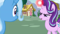 Size: 520x293 | Tagged: safe, imported from derpibooru, screencap, starlight glimmer, trixie, pony, unicorn, all bottled up, season 7, anger magic, angry, animated, glowing, glowing horn, horn, magic, quiet, ragelight glimmer, vein, yelling