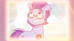 Size: 3410x1920 | Tagged: safe, imported from derpibooru, screencap, earth pony, pony, spoiler:g5, spoiler:my little pony: tell your tale, spoiler:tyts01e24, argyle starshine, g5, glasses, grin, high res, male, my little pony: tell your tale, smiling, solo, stallion, starscout code, youtube link