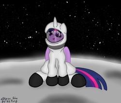 Size: 1003x850 | Tagged: safe, artist:eklipsethepony, imported from derpibooru, twilight sparkle, alicorn, pony, astronaut, cosmonaut, female, mare, moon, on the moon, requested art, solo, space, spacesuit, twilight sparkle (alicorn)