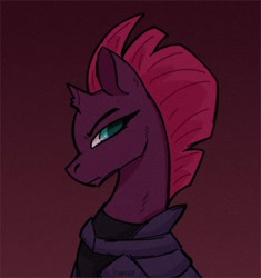 Size: 1300x1385 | Tagged: safe, artist:mrkawauso, imported from derpibooru, tempest shadow, pony, unicorn, broken horn, bust, female, frown, horn, mare, profile, solo