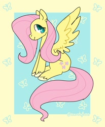 Size: 2480x3000 | Tagged: safe, artist:mrkawauso, imported from derpibooru, fluttershy, pegasus, pony, cute, female, high res, mare, profile, shyabetes, smiling, solo, spread wings, unshorn fetlocks, wings