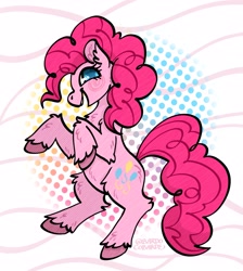 Size: 2853x3181 | Tagged: safe, artist:mrkawauso, imported from derpibooru, pinkie pie, earth pony, pony, abstract background, fluffy, smiling, solo