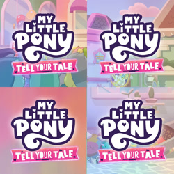 Size: 1920x1920 | Tagged: safe, edit, edited screencap, editor:itsmgh1203, imported from derpibooru, screencap, earth pony, pegasus, pony, unicorn, spoiler:g5, spoiler:my little pony: tell your tale, spoiler:tyts01e21, spoiler:tyts01e22, spoiler:tyts01e23, spoiler:tyts01e24, another pony's trash, background pony audience, balloon, delightful trifle, female, g5, lemon gear, male, mare, my bananas, my little pony logo, my little pony: tell your tale, posey bloom, stallion, starscout code, zipp's yes day