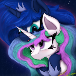 Size: 4000x4000 | Tagged: safe, artist:ser-p, imported from derpibooru, princess celestia, princess luna, alicorn, pony, absurd resolution, cute, duo, hug, hug from behind, open mouth