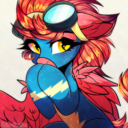 Size: 2516x2512 | Tagged: safe, artist:krissstudios, imported from derpibooru, oc, oc:fast fire, pegasus, pony, clothes, female, goggles, mare, solo, uniform, wonderbolts uniform