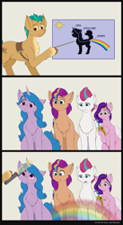 Size: 703x1280 | Tagged: safe, artist:digoraccoon, imported from derpibooru, hitch trailblazer, izzy moonbow, pipp petals, sunny starscout, zipp storm, earth pony, pegasus, pony, unicorn, adorapipp, cellphone, chest fluff, cute, female, flashlight (object), g5, looking up, male, mane five (g5), mare, open mouth, phone, rainbow, rainbow fart, smartphone, stallion, theory, this explains everything, wat
