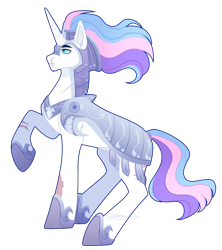 Size: 1598x1800 | Tagged: safe, artist:purplegrim40, imported from derpibooru, oc, oc only, pony, unicorn, armor, helmet, hoof shoes, horn, male, offspring, parent:princess celestia, parent:shining armor, parents:shininglestia, raised hoof, scar, simple background, stallion, transparent background, unicorn oc