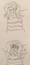 Size: 1392x3035 | Tagged: safe, artist:lunahazacookie, imported from derpibooru, fluttershy, human, snake, equestria girls, bust, coils, female, lineart, squeeze, squeezing, traditional art