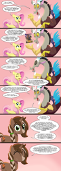 Size: 3000x8356 | Tagged: safe, artist:eveeka, imported from derpibooru, discord, fluttershy, oc, draconequus, pegasus, pony, unicorn, advertising, comic, couple, discoshy, eyes closed, eyes open, female, kickstarter, male, open mouth, shipping, simple background, smiling, straight