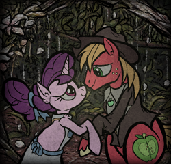 Size: 730x700 | Tagged: safe, artist:deidad dissitum, imported from derpibooru, big macintosh, sugar belle, earth pony, pony, unicorn, clothes, doodle, dress, duo, female, holding hooves, looking at each other, looking at someone, male, photo, shipping, straight, sugarmac, wedding dress