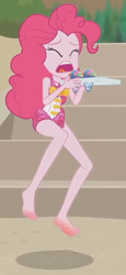 Size: 396x864 | Tagged: safe, imported from derpibooru, screencap, pinkie pie, human, equestria girls, equestria girls series, too hot to handle, bare shoulders, barefoot, clothes, feet, hotfoot, one-piece swimsuit, pinkie pie swimsuit, sleeveless, solo, swimsuit