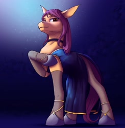 Size: 2941x3000 | Tagged: safe, artist:klarapl, imported from derpibooru, oc, oc only, oc:sandra, earth pony, pony, choker, clothes, dress, earth pony oc, female, high res, looking down, low angle, mare, not sunny starscout, shoes, solo, stockings, thigh highs