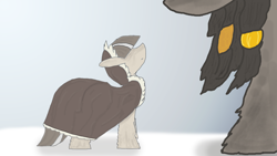 Size: 1920x1080 | Tagged: safe, artist:anonymous, oc, oc only, oc:ice elation, oc:the abominable snowmare, pony, clothes, coat, duo, female, mare, size difference, snow, snowpony (species), taiga pony