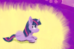 Size: 873x577 | Tagged: safe, artist:purppone, twilight sparkle, pony, unicorn, abstract background, female, lying down, mare, unicorn twilight