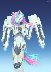 Size: 4961x7016 | Tagged: safe, artist:aurorarhythm, imported from derpibooru, princess celestia, alicorn, anthro, robot, solo