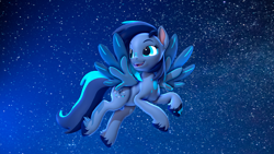 Size: 3840x2160 | Tagged: safe, artist:cutthroadstreak, imported from derpibooru, oc, oc only, oc:twisted rush, pegasus, pony, 3d, flying, night, night sky, open mouth, open smile, pegasus oc, sky, smiling, solo, stars