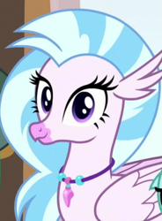 Size: 545x739 | Tagged: safe, imported from derpibooru, screencap, silverstream, classical hippogriff, hippogriff, a matter of principals, cropped, cute, diastreamies, jewelry, looking at you, necklace, solo