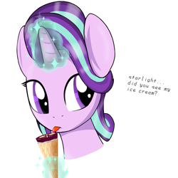 Size: 1280x1280 | Tagged: safe, artist:theuser, imported from derpibooru, starlight glimmer, pony, unicorn, food, ice cream, ice cream cone, magic, simple background, solo, telekinesis, tongue out, transparent background, white background
