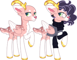 Size: 3617x2849 | Tagged: safe, artist:kurosawakuro, imported from derpibooru, oc, oc only, deer, deer pony, original species, antlers, base used, clothes, colored wings, glasses, male, simple background, solo, transparent background, turtleneck, two toned wings, wings