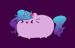 Size: 4698x3007 | Tagged: safe, artist:kittyrosie, imported from derpibooru, izzy moonbow, unicorn, ><, cute, eyes closed, g5, happy, izzybetes, open mouth, pusheen, simple background, smiling, solo, xd