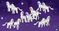 Size: 1280x671 | Tagged: safe, artist:mlp-headstrong, imported from derpibooru, applejack, coco pommel, fluttershy, pinkie pie, princess cadance, rainbow dash, rarity, starlight glimmer, sunset shimmer, tempest shadow, trixie, twilight sparkle, alicorn, earth pony, pegasus, pony, unicorn, astronaut pinkie, mane eight, mane seven, mane six, requested art, sisters-in-law, space, spacesuit, twilight sparkle (alicorn)