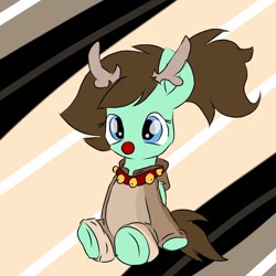 Size: 1000x1000 | Tagged: safe, imported from derpibooru, oc, oc only, oc:mint sky, bells, blue eyes, brown hair, brown tail, christmas, clothes, holiday, hoodie, hooves, looking at you, red nose, sitting, solo, tail