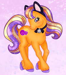Size: 1024x1154 | Tagged: safe, artist:graceruby, imported from derpibooru, pumpkin tart, bell, cat ears, cute, female, g2, g3, g3 to g2, generation leap, headband, mare, smiling, sparkly eyes, tartabetes, unshorn fetlocks, wingding eyes