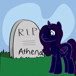 Size: 600x600 | Tagged: safe, artist:sstogiannos, imported from derpibooru, oc, gravestone, implied death, sad, solo