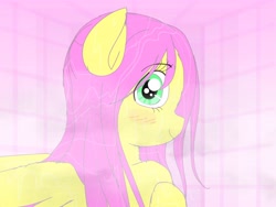 Size: 3698x2777 | Tagged: safe, artist:ponywarlord777, derpibooru exclusive, imported from derpibooru, fluttershy, pegasus, pony, anime, blushing, cute, solo, wet, wet mane