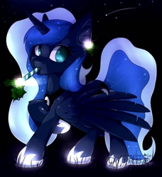 Size: 1168x1280 | Tagged: safe, artist:tirbel, imported from derpibooru, princess luna, alicorn, pony, ear fluff, female, mare, night, solo