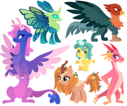 Size: 1920x1600 | Tagged: safe, artist:kabuvee, imported from derpibooru, oc, oc only, changedling, changeling, draconequus, dragon, griffon, kirin, simple background, transparent background