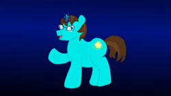 Size: 3264x1836 | Tagged: safe, artist:the double u, imported from derpibooru, oc, oc:star spark, unicorn, fanfic:the knights of the night, chubby, fanfic art, glasses, gradient background, magic, magic aura, male, ponysona, solo, waving at you