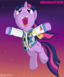 Size: 3126x3796 | Tagged: safe, artist:gaiusmaximiliano, imported from derpibooru, twilight sparkle, pony, unicorn, album cover, clothes, hip hop, jacket, jumping, kanye west, parody, poster, rapper, unicorn twilight