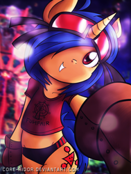 Size: 1500x1980 | Tagged: safe, artist:core-ridor, imported from derpibooru, oc, oc only, oc:jester wink, semi-anthro, unicorn, bipedal, boots, clothes, female, goggles, hair over one eye, selfie, shirt, shoes, solo, t-shirt, underwear