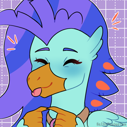 Size: 1280x1280 | Tagged: safe, alternate version, artist:saltytangerine, imported from derpibooru, oc, oc only, oc:sea lilly, classical hippogriff, hippogriff, :p, alternate character, blushing, cute, fingers interlocked, jewelry, necklace, ocbetes, tongue out