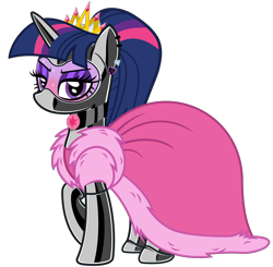 Size: 4618x4518 | Tagged: safe, alternate version, artist:severity-gray, imported from derpibooru, twilight sparkle, alicorn, pony, alternate hairstyle, angry, blushing, choker, clothes, coat, crown, dress, ear piercing, eyeshadow, fur, gala dress, gloves, jewelry, latex, latex boots, latex gloves, latex mask, latex socks, latex suit, lipstick, looking at you, makeup, mask, piercing, ponytail, regalia, socks, solo, sweat, sweating profusely, twilight sparkle (alicorn)