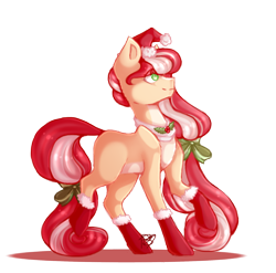 Size: 2028x2000 | Tagged: safe, artist:prettyshinegp, imported from derpibooru, oc, oc only, earth pony, pony, christmas, clothes, earth pony oc, hat, holiday, raised hoof, santa hat, simple background, socks, transparent background