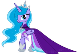 Size: 1057x756 | Tagged: safe, artist:more by wynterstar93, imported from twibooru, oc:capricorn moon, alicorn, pony, clothes, coronation dress, dress, female, females only, image, needs more jpeg