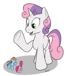 Size: 1032x1169 | Tagged: safe, artist:rapidstrike, imported from derpibooru, pinkie pie, rainbow dash, sweetie belle, pony, giant pony, macro, simple background, transparent background