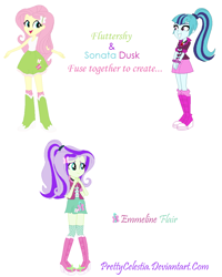 Size: 962x1200 | Tagged: safe, artist:prettycelestia, imported from twibooru, fluttershy, sonata dusk, equestria girls, fusion, hairclip, image, png, ponytail, stripes