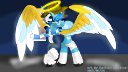 Size: 1540x865 | Tagged: safe, artist:radiant windstar, imported from derpibooru, oc, oc:radiant windstar, alicorn, hybrid, alicorn oc, angel, horn, raised hoof, solo, standing, wings