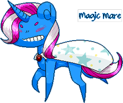 Size: 268x226 | Tagged: safe, artist:sashakovrik69, imported from derpibooru, oc, oc only, oc:magic mare, pony, cape, clothes, eyes closed, gem, horn, pointy ponies, raised hoof, raised leg, simple background, stars, text, transparent background