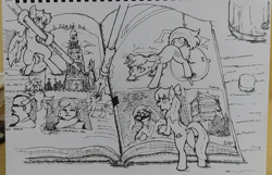 Size: 3224x2074 | Tagged: safe, artist:cirtierest, imported from derpibooru, oc, earth pony, pegasus, pony, unicorn, book, pencil, traditional art