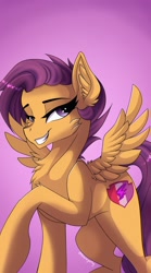 Size: 1136x2048 | Tagged: safe, artist:disarrayedfay, imported from derpibooru, part of a set, scootaloo, pegasus, pony, chest fluff, grin, older, older scootaloo, smiling, solo, spread wings, wings