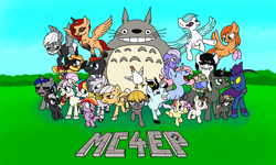 Size: 2500x1500 | Tagged: safe, artist:akellf, imported from derpibooru, oc, oc only, oc:braunly, oc:rainbow rivey, oc:silver stone, pony, anime, my neighbor totoro, studio ghibli